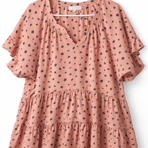 Umgee Rust Spotted Tiered Babydoll Dress XL Boho Fall Ruffle Sleeve